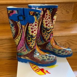 West Blvd Blue Monet Rubber Rain Boots - Size 5.5